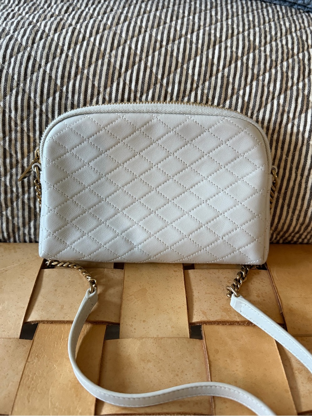 Saint Laurent Cream Quilted Leather Crossbody with Gold YSL Chain - Picture 3 of 6